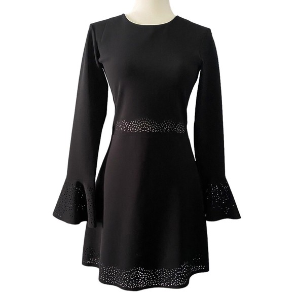 Parker Dresses & Skirts - Womens Parker Black Long Sleeve Dress Bell Sleeves Eyelet Cutouts, Size Small